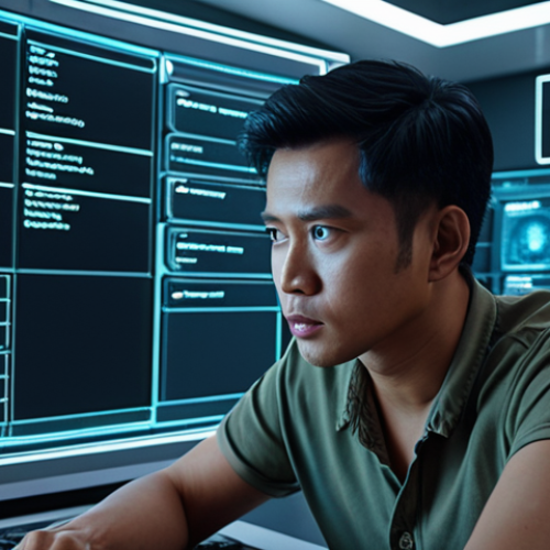 Home 18 **Prompt:** AI co-writing screenplay, brainstorming session, futuristic interface, Thai screenwriter looking inspired.