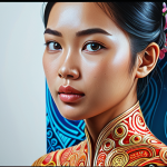 **

A Thai artist collaborating with an AI interface on a digital painting, blending traditional Thai art elements with futuristic AI-generated patterns. Focus on the creative flow and synergy between human and machine. Style: vibrant, digital art.

**