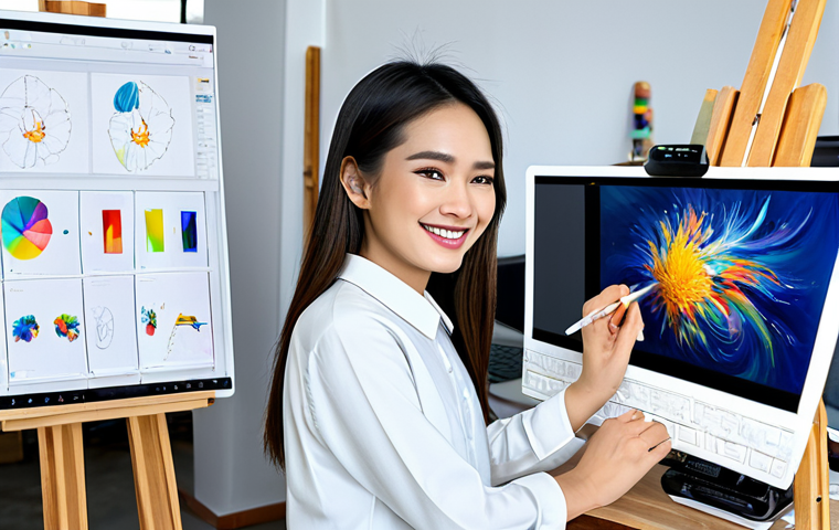 AI-Assisted Artist**

A Thai artist in their studio, working on a digital painting using a tablet and AI software. The studio is bright and modern, filled with art supplies and examples of their work.  The artist is smiling confidently, showcasing the fusion of human creativity and AI technology. Fully clothed, modest clothing, professional setting, perfect anatomy, natural proportions, well-formed hands, proper finger count, appropriate content, safe for work, professional.

**