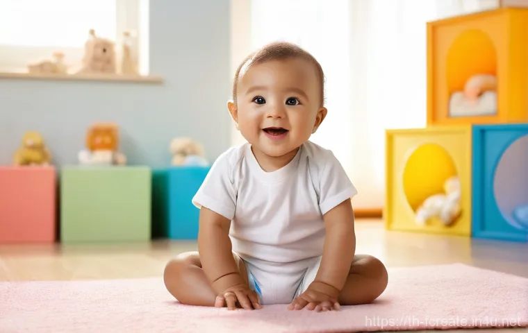 AI 작곡  인간과 기계의 협력 - **Prompt:** A heartwarming, photorealistic image of a joyful baby, approximately 12 months old, sitt...