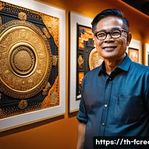AI가 만드는 예술과 그 의미 - A futuristic artist's studio in Bangkok blending traditional Thai art with modern AI technology: a m...