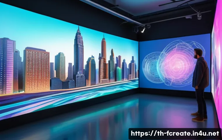 디지털 아트의 진화 - A futuristic digital art studio scene showcasing a diverse group of artists collaborating with AI-po...