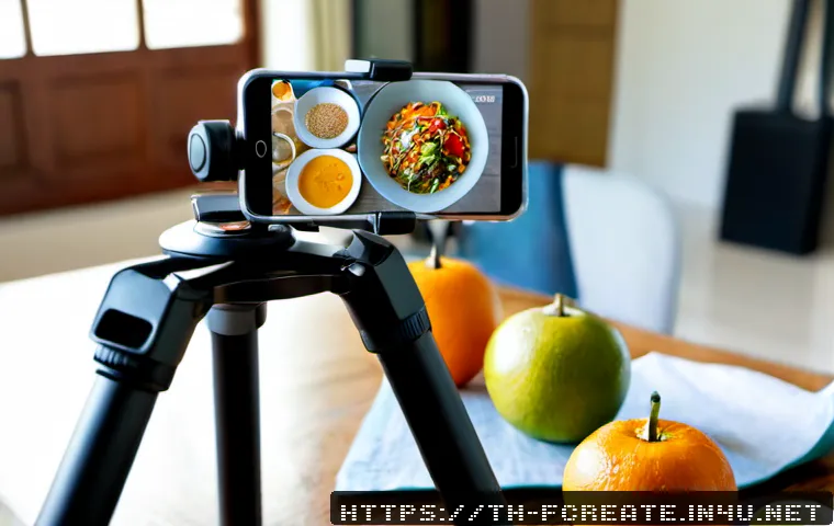 Home 30 크리에이터 경제와 미래의 창작 - Photorealistic Thai content creator in a bright Bangkok home studio, recording a cooking video with ...