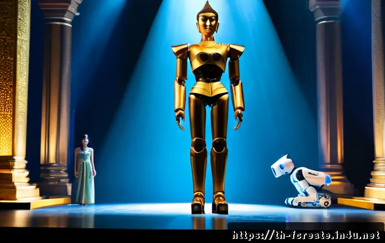 AI와 함께하는 미래의 연극 - Photorealistic future theater stage in Bangkok, Thailand, a Thai actress in elegant contemporary tra...