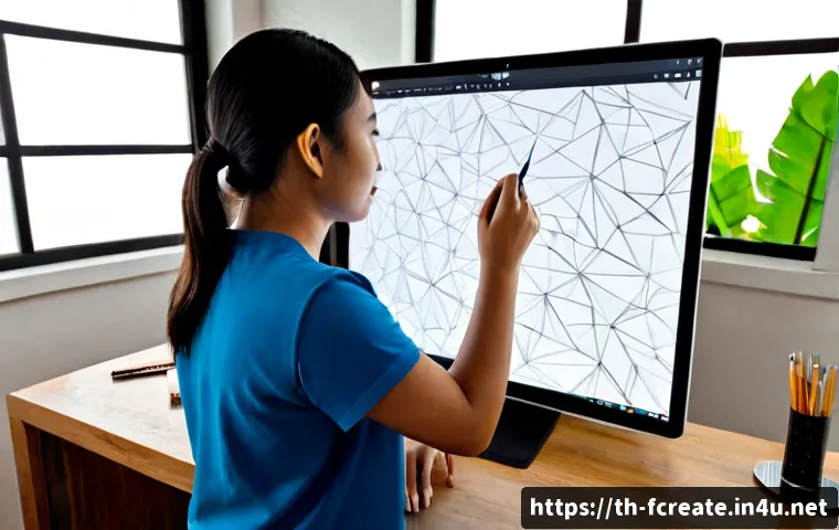 NFT 아트와 창작의 변화 - Photorealistic Thai digital artist creating original artwork on a large pen display in a bright Bang...